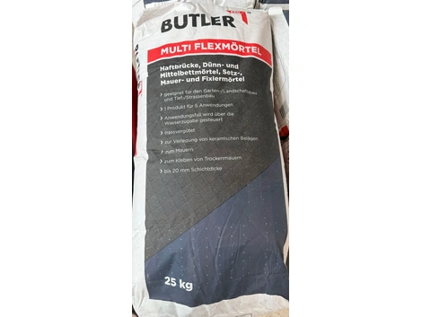BUTLER PRO MULTI Flexmörtel Fixier und Flexkleber Trassvergütet, Faserverstärkt 25 kg